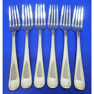 6 - Towle Living TWS523 Glossy Gold Beaded Edge Stainless Flatware SALAD FORKS